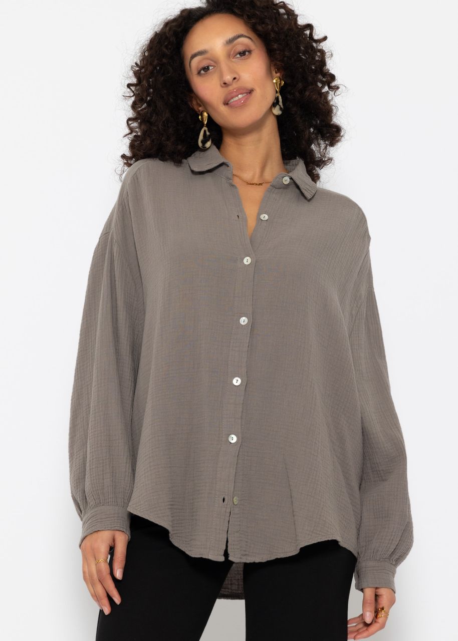 Musselin Bluse oversize, kurz, taupe