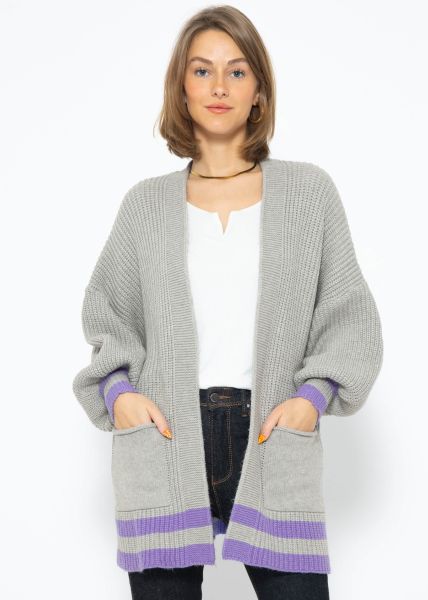 Soft Strick Cardigan mit Taschen - grau-lila