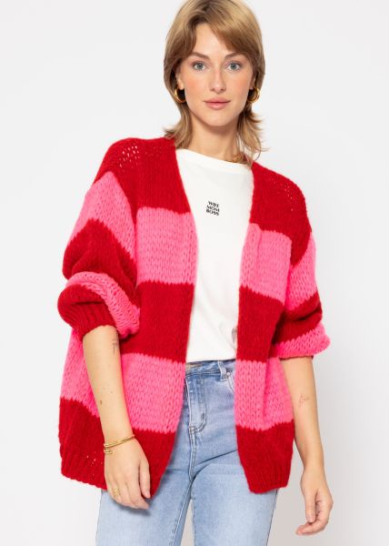 Gestreifter oversize Cardigan - rot-pink