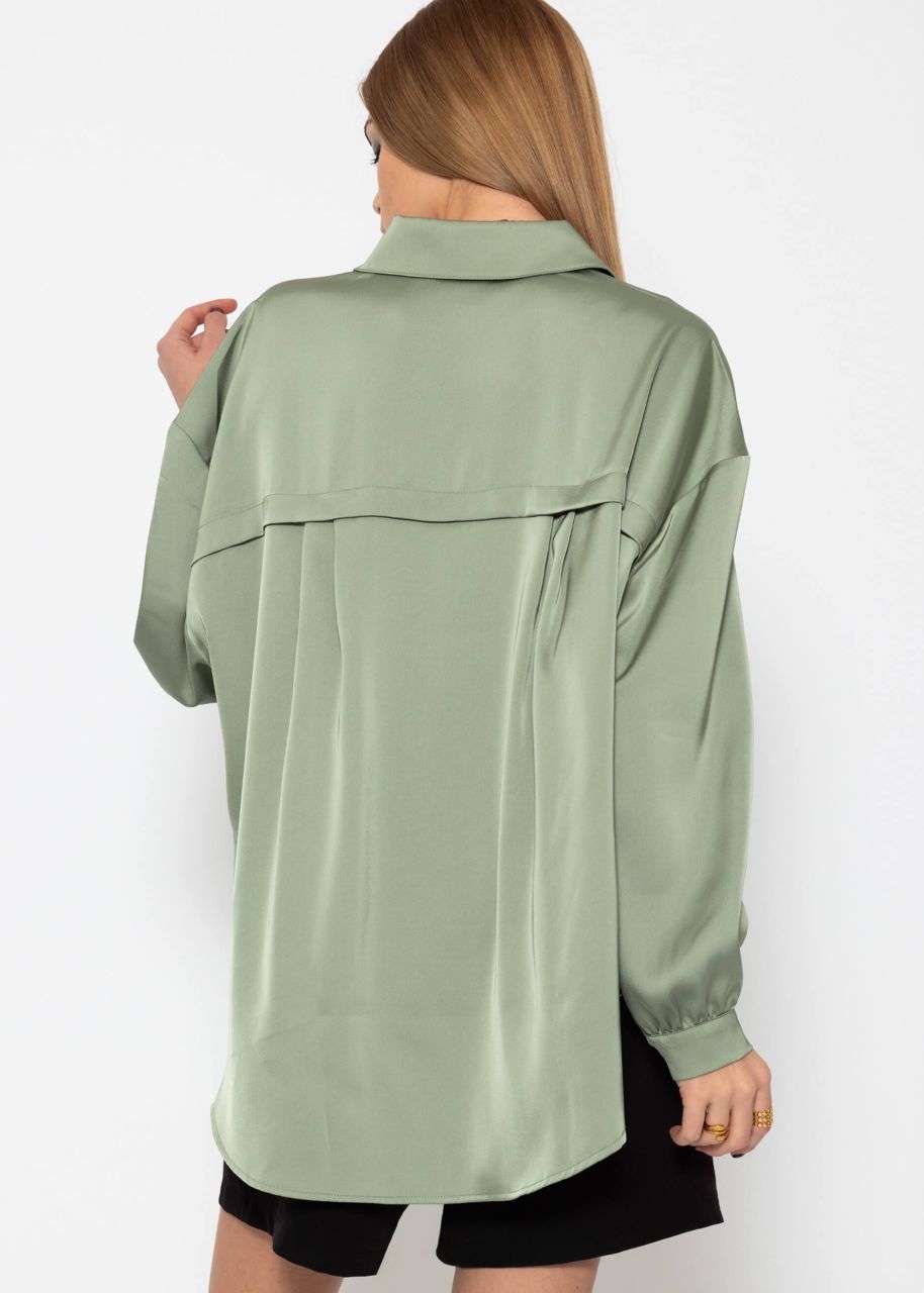 Oversize Satin Bluse - salbeigrün