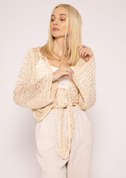 Grobmaschiger Wickel-Cardigan, beige