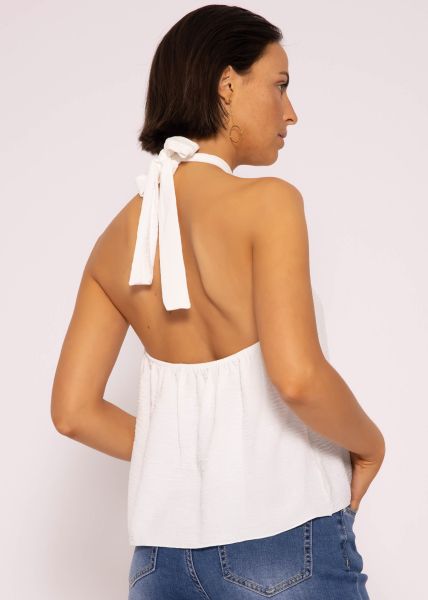 Halterneck Top mit Blume, weiß
