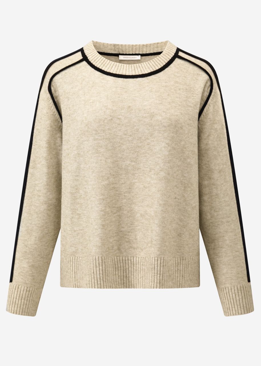 Pullover mit Zierblenden - beige-schwarz