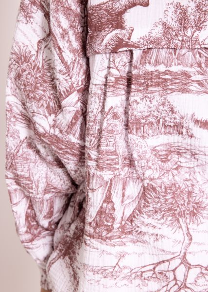 Musselin Bluse mit Print, weinrot