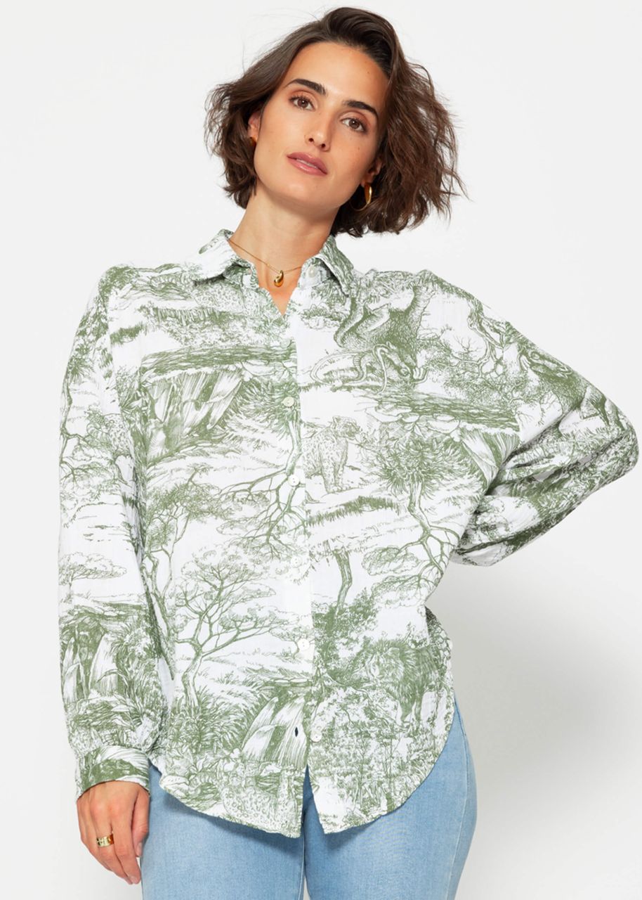 Musselin Bluse mit Print, khaki