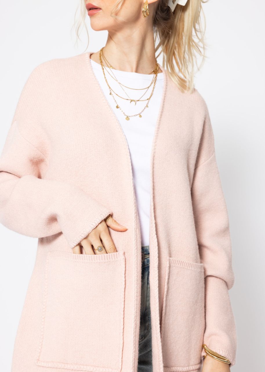 Offener Cardigan mit aufgesetzten Taschen - rosa