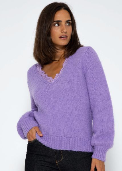 Pullover mit Spitzen-Ausschnitt - lila