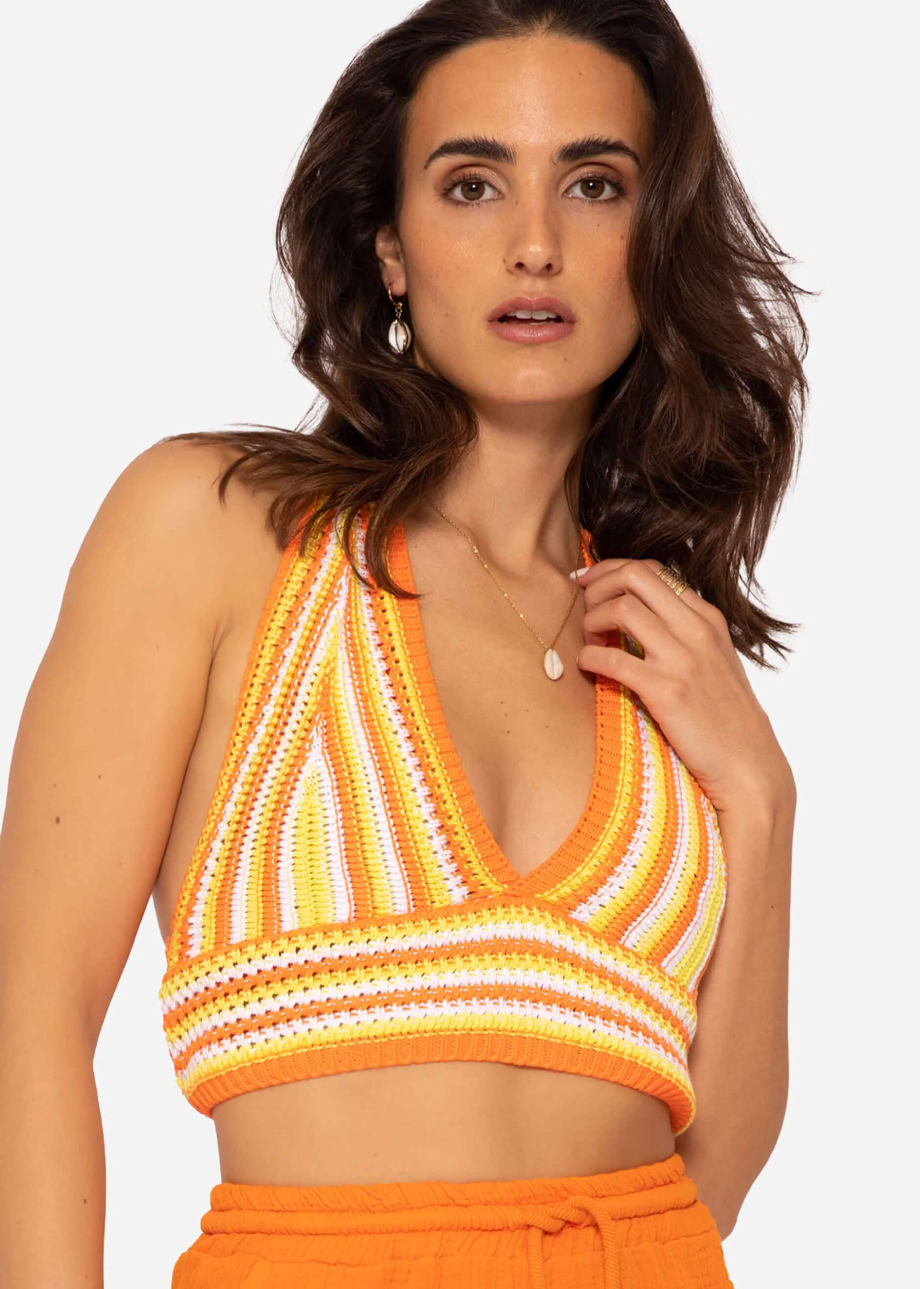 Crochet Top zum Binden, orange