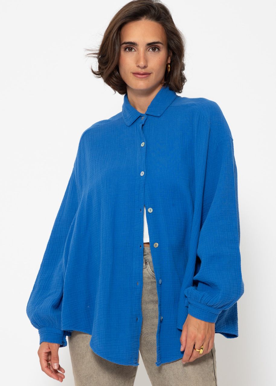 Musselin Bluse oversize, kurz, royalblau