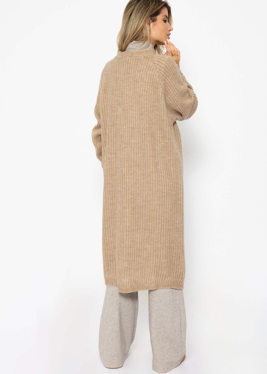 Langer, gerippter Cardigan - camel