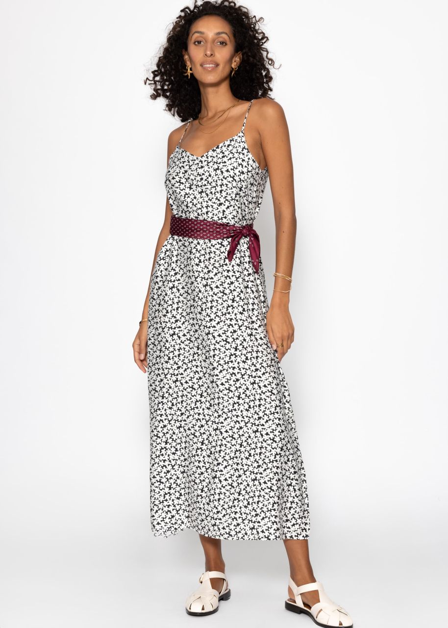 Maxi Kleid mit floralem Print - schwarz-weiß