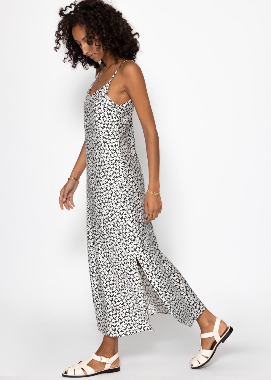 Maxi Kleid mit floralem Print - schwarz-weiß