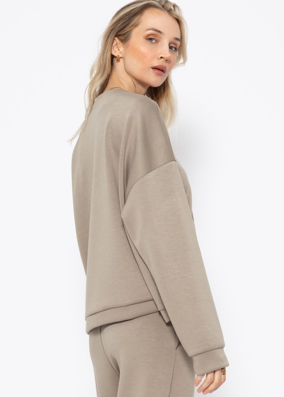 Softes Sweatshirt mit Teilungsnähten - taupe