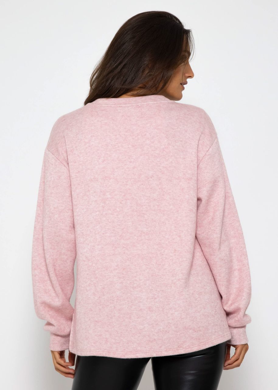 Oversize soft Sweater mit tiefem V-Ausschnitt- rosa