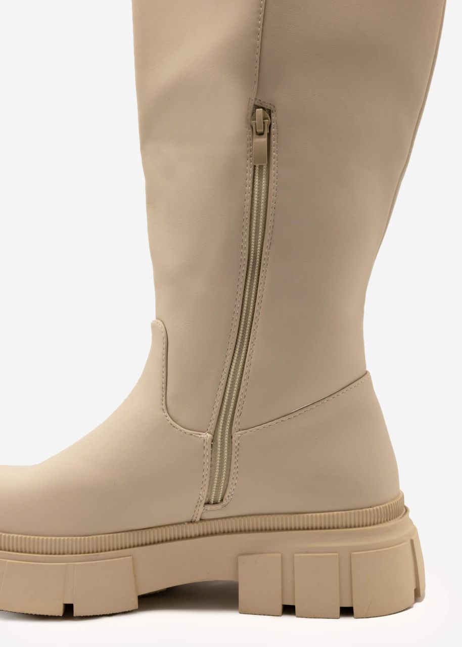 Kniehohe Stiefel, beige