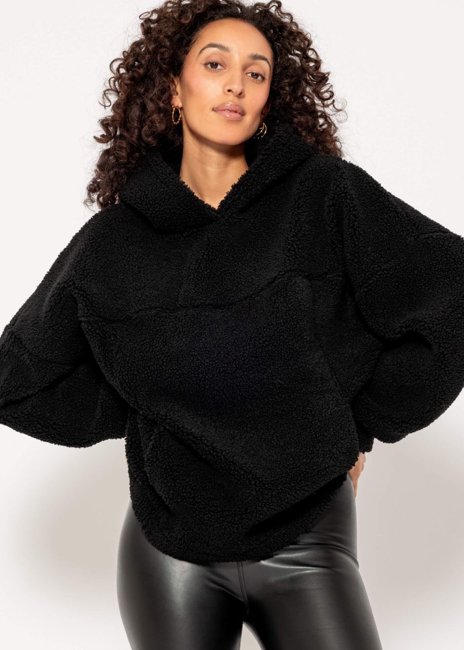 Oversize Teddy Sweatshirt mit Kapuze - schwarz