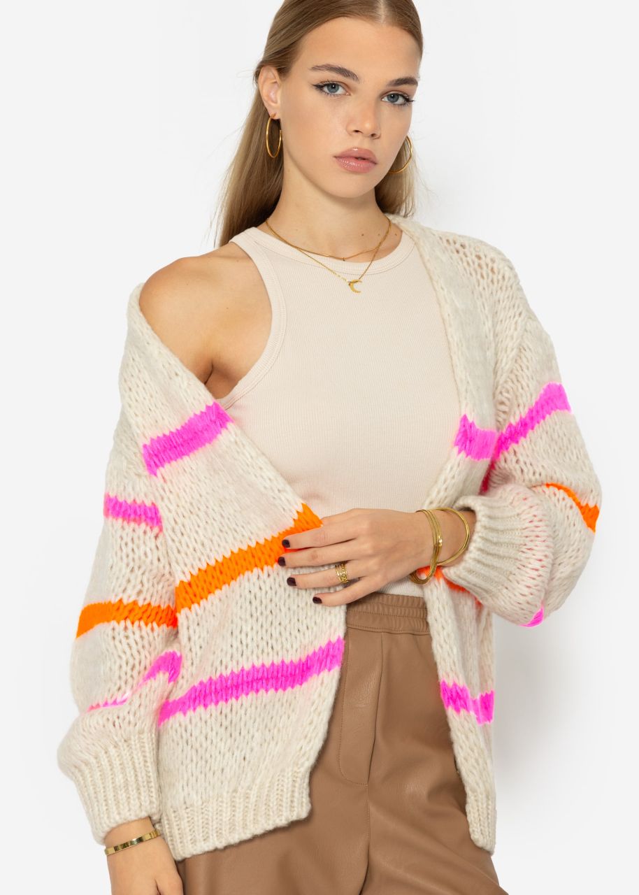 Oversize Cardigan mit pink und orange Streifen, offwhite