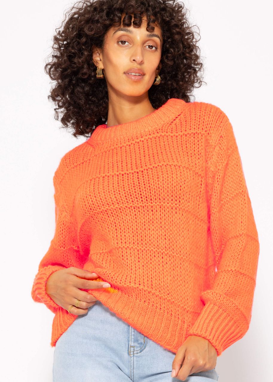 Oversize Pullover mit Strukturstreifen - mandarine