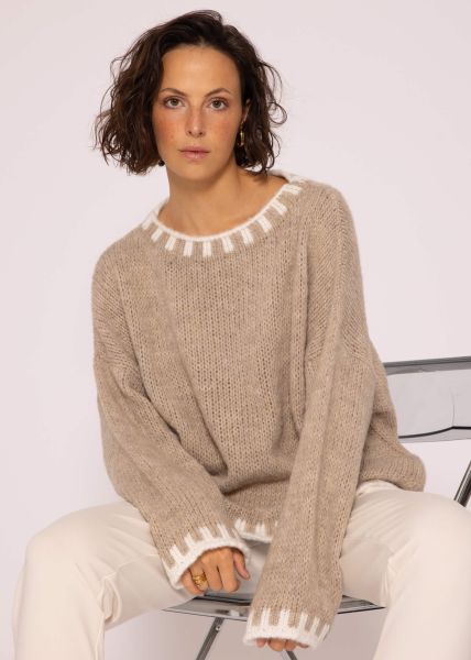 Pullover mit offwhite Details, beige