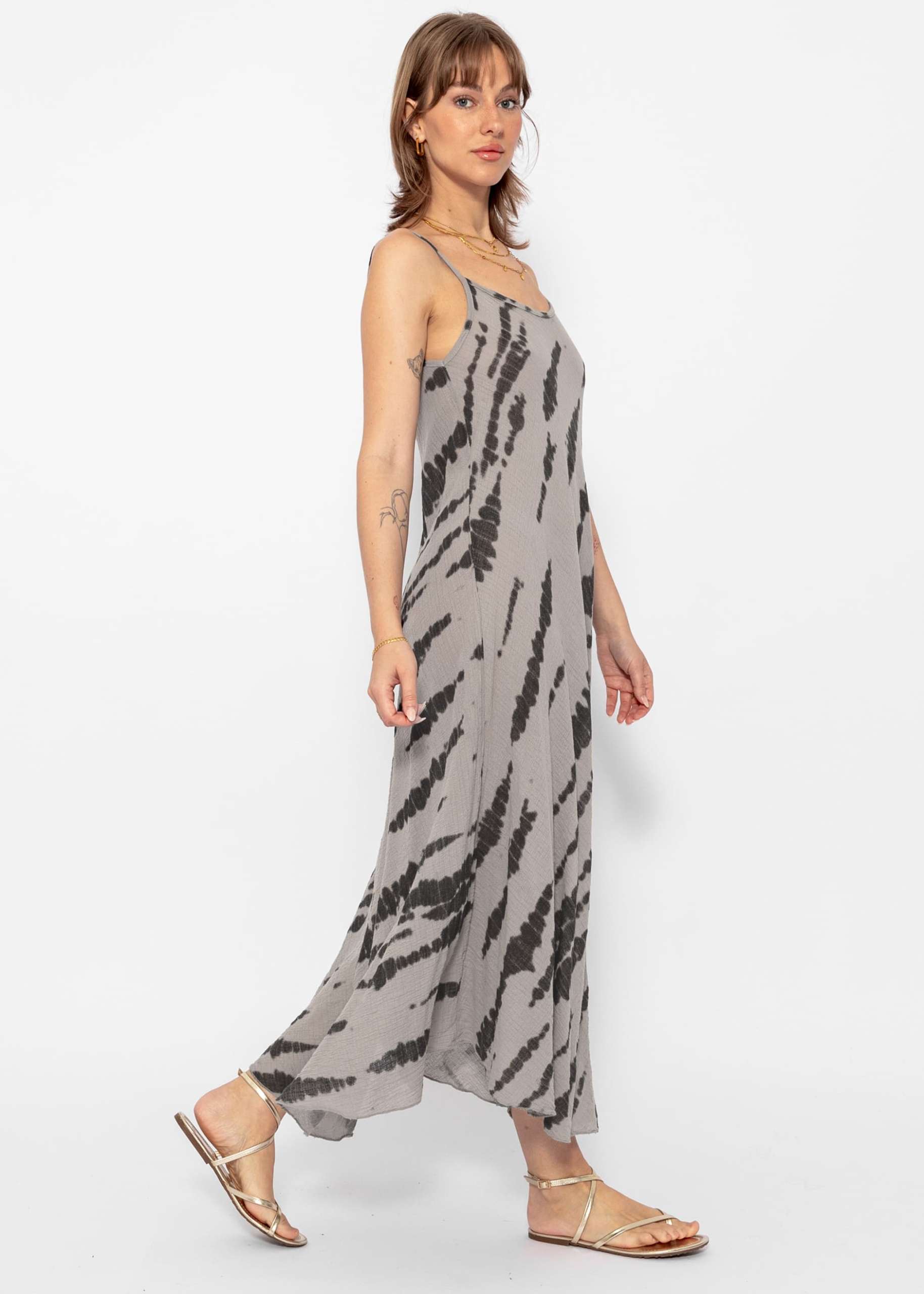 Musselin Beach Kleid mit Zebra-Print - taupe