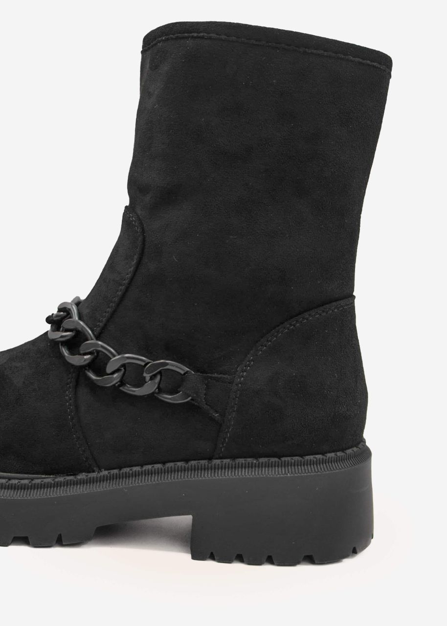 Plateau Boots mit Kette, schwarz