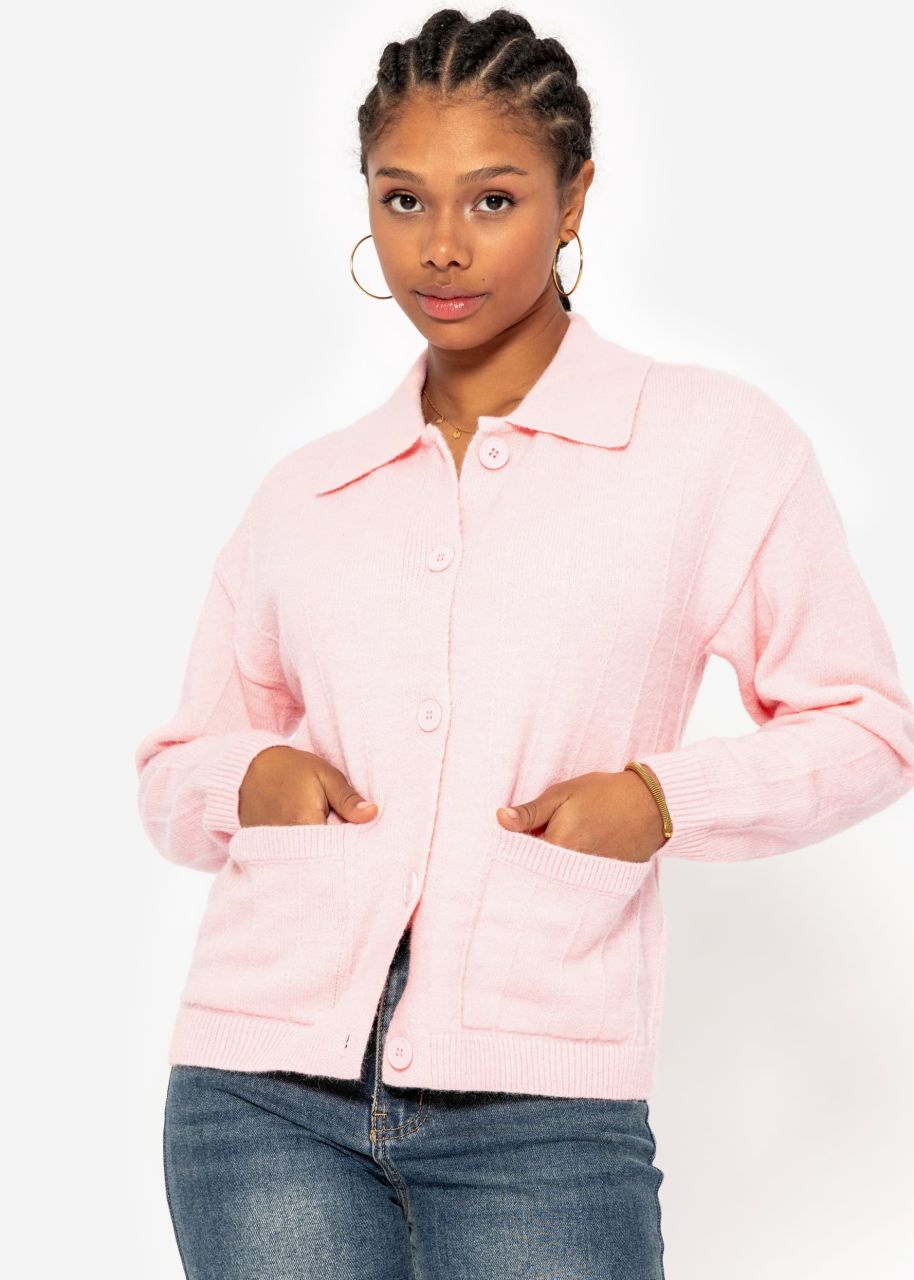 Strickjacke mit Kragen und Knopfleiste - rosa