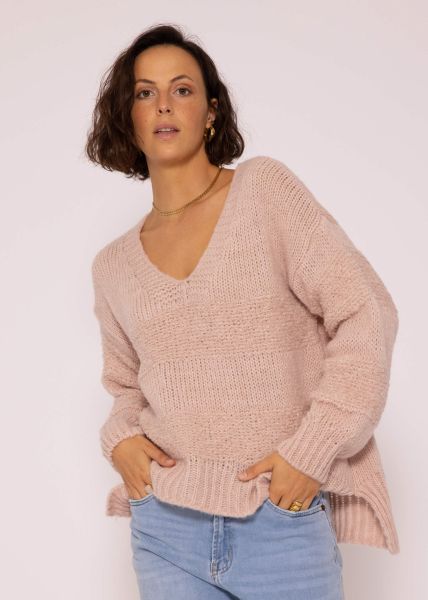 Strickpullover mit V-Ausschnitt, rosa