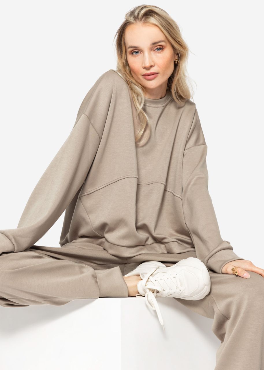 Softes Sweatshirt mit Teilungsnähten - taupe