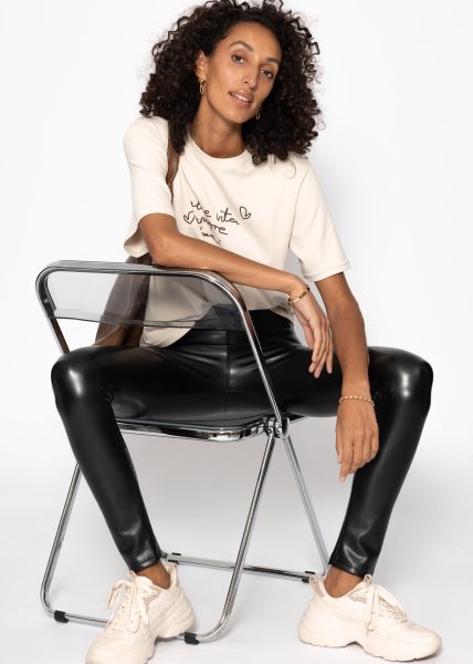 High-Rise Lederleggings mit breitem Bund - schwarz
