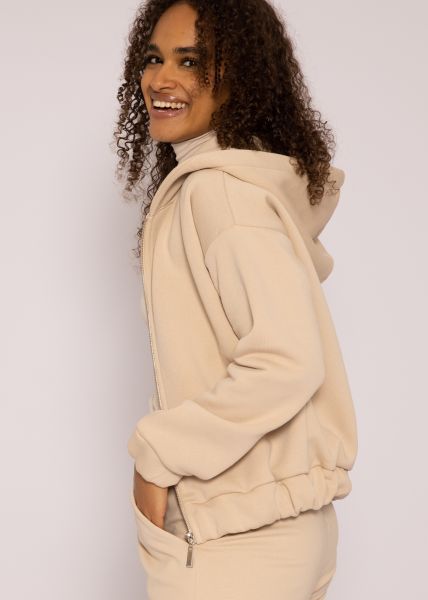 Crop Sweat-Jacke, beige