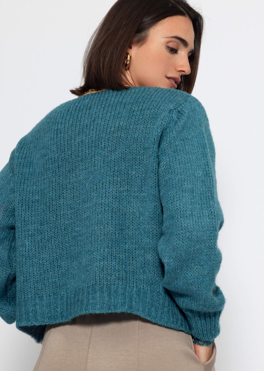 Strickjacke mit Schleifenverschluss - petrolblau