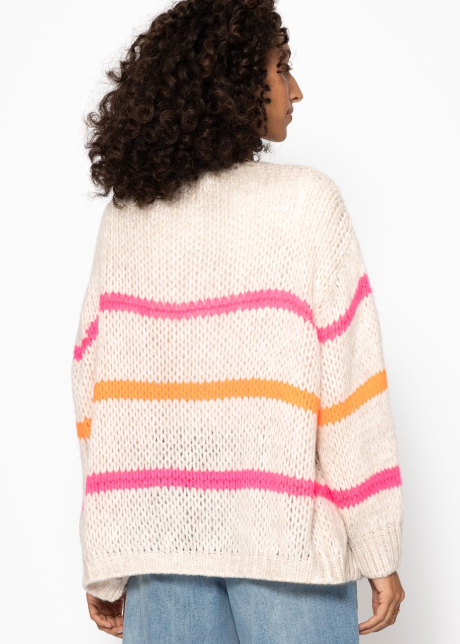 Oversize Cardigan mit pink und orange Streifen, offwhite