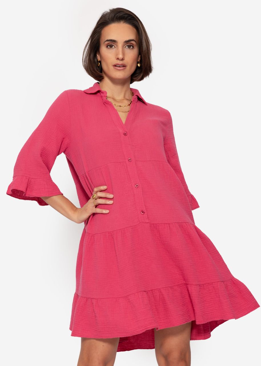 Musselin Kleid mit Volants - pink