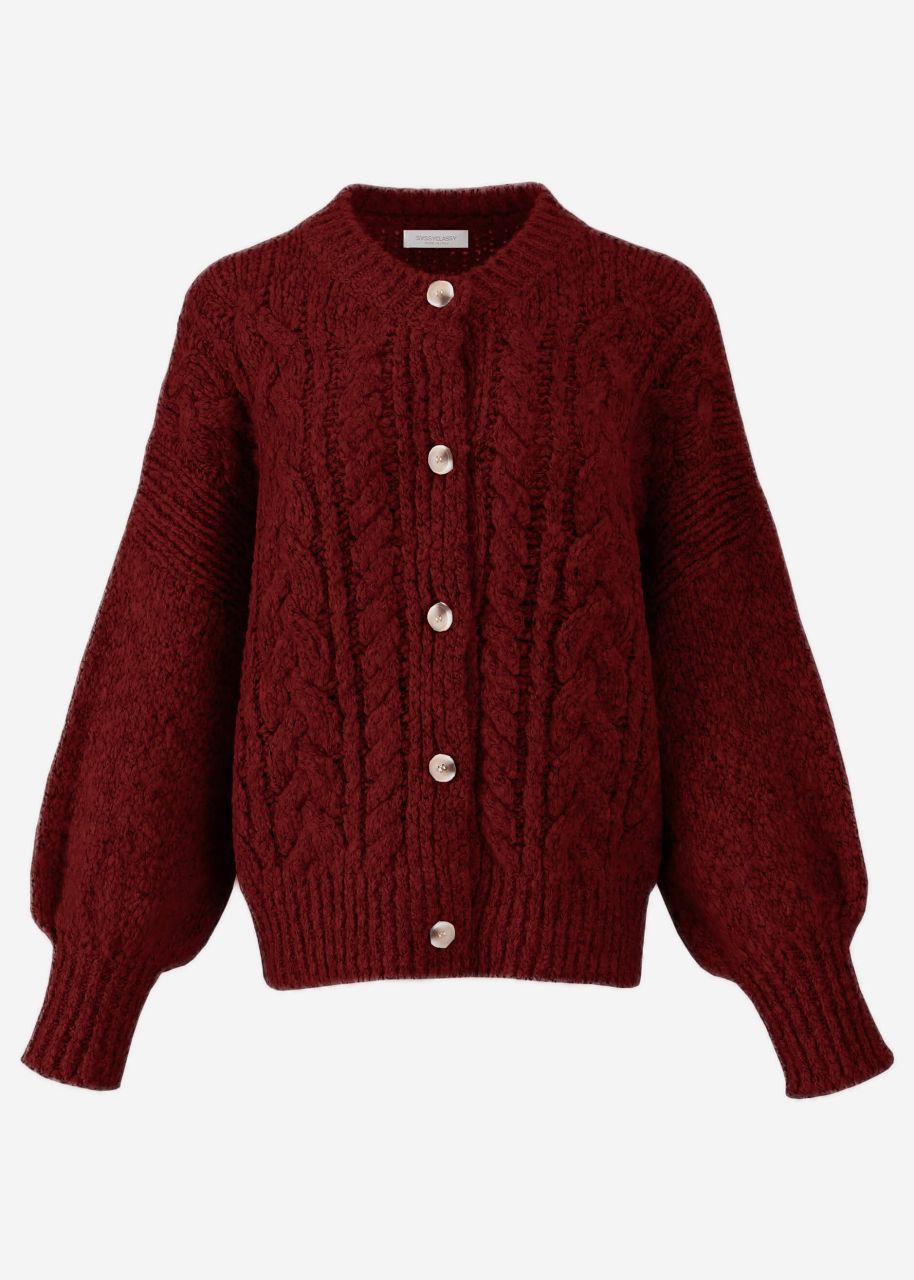 Super flauschige Strickjacke mit Zopfmuster - burgundy