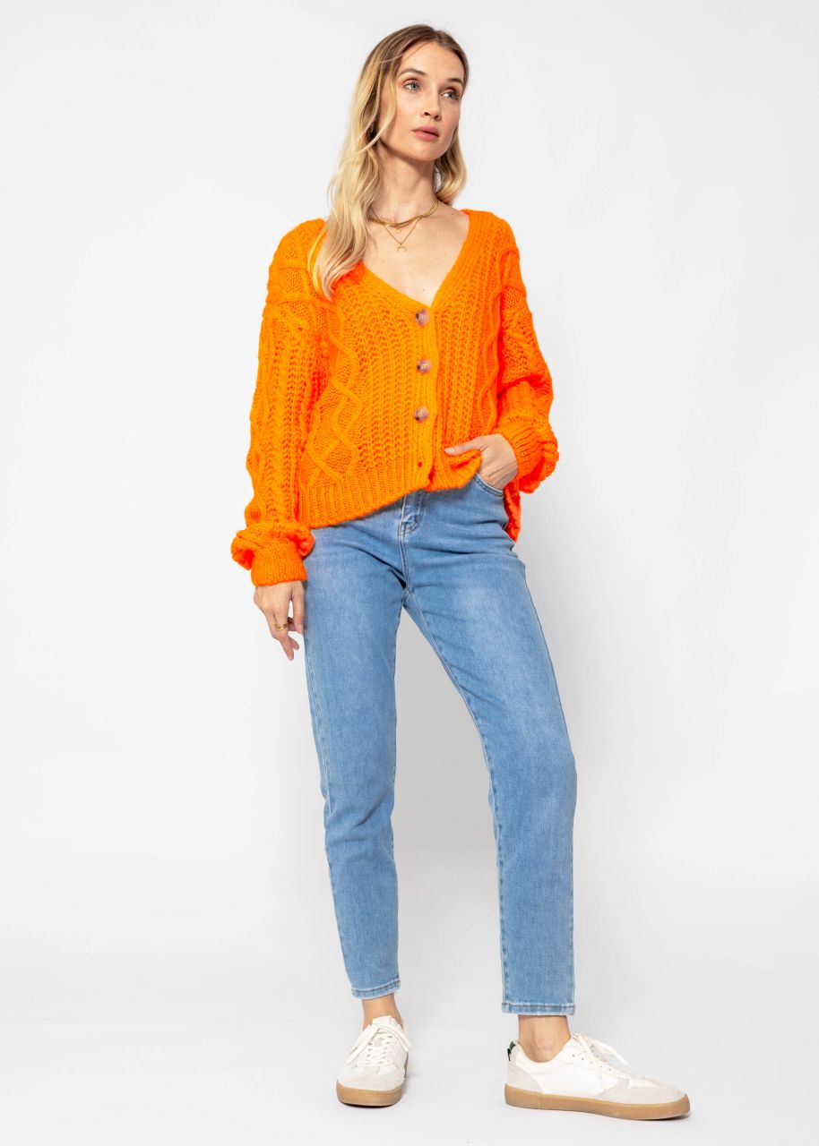 Oversize Strickjacke mit Zopfmuster - mandarine