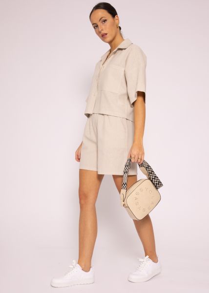 Crop Leinen Blusen Jacke, beige