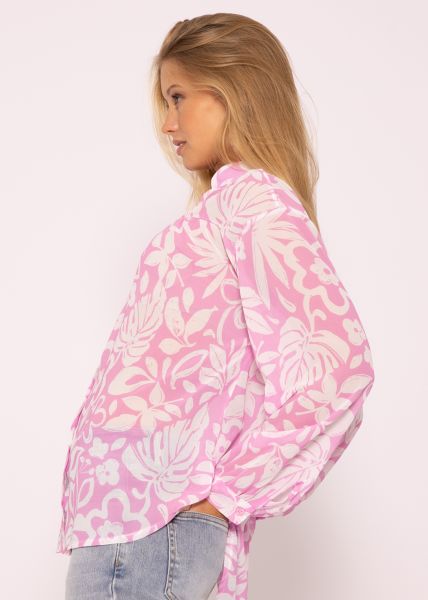 Transparente Bluse mit Print, rosa/weiß