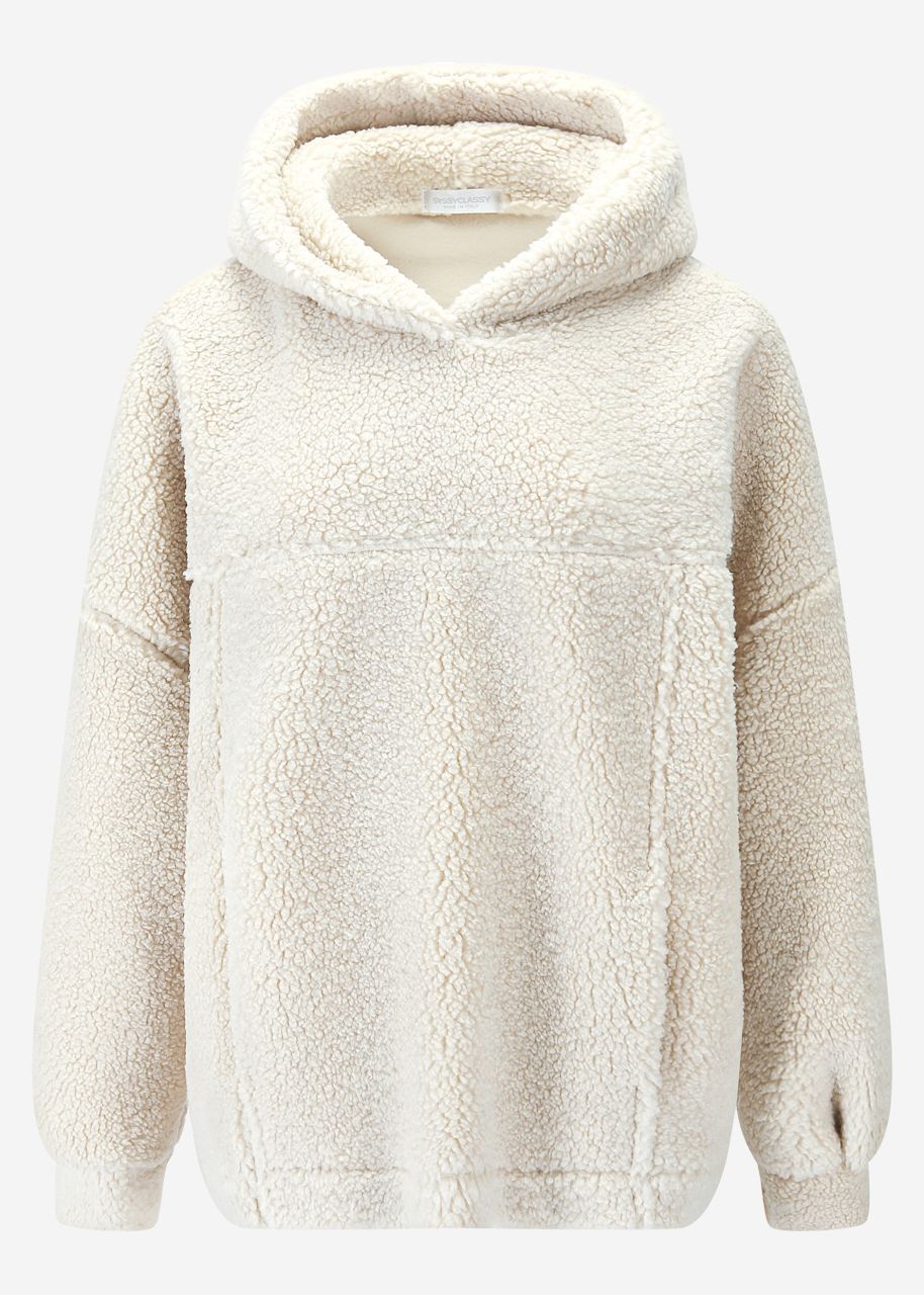 Oversize Teddy Sweatshirt mit Kapuze - offwhite