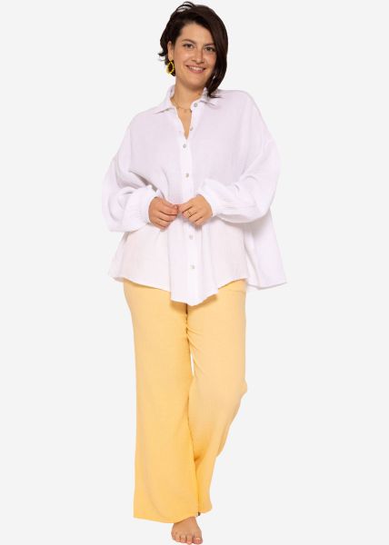 Curvy Musselin Bluse oversize, kurz - weiß