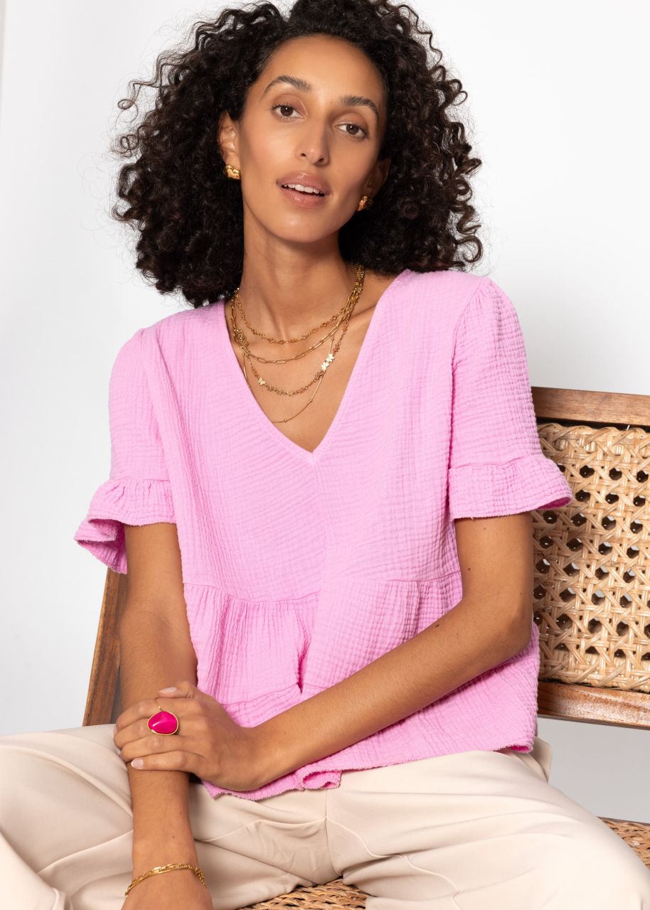Musselin Shirt mit Volants - rosa