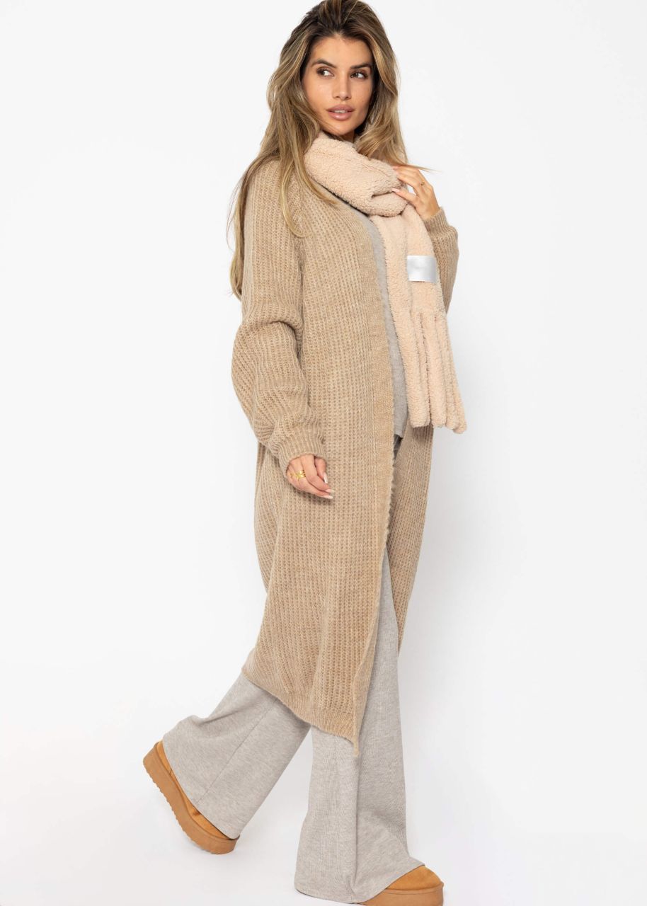 Langer, gerippter Cardigan - camel