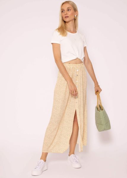 Langer Rock mit Blümchen-Print, beige