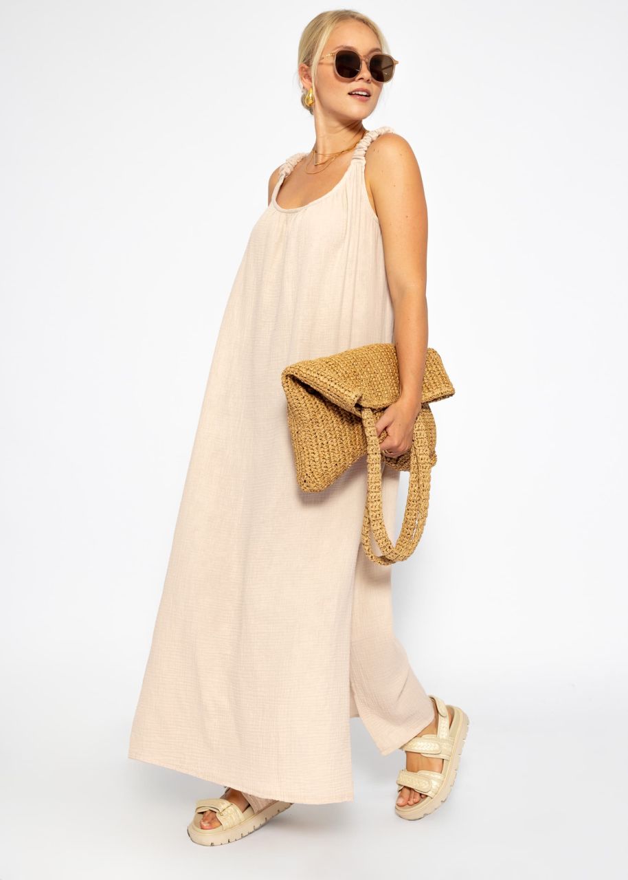 Maxi Musselin Kleid mit Taschen - beige