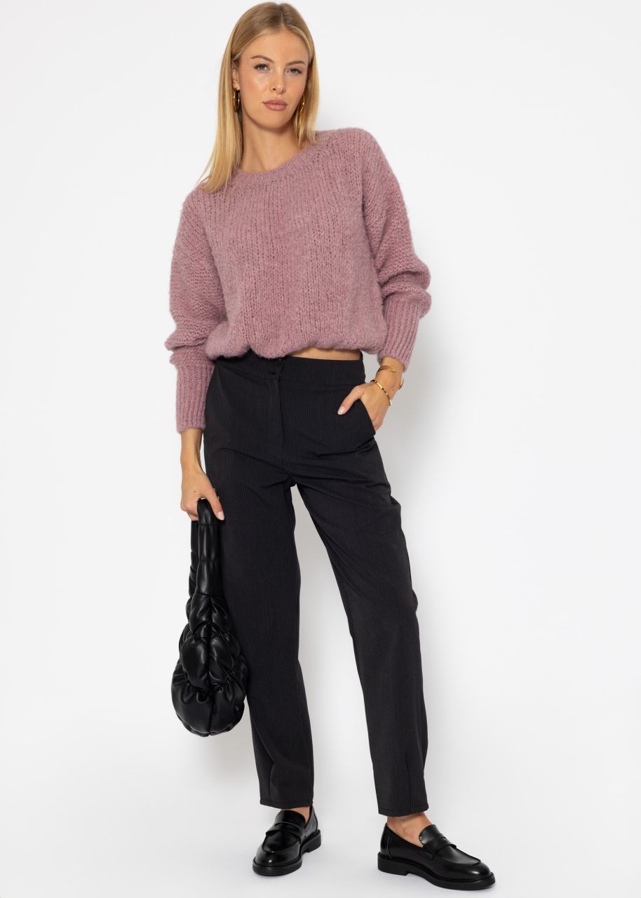 Oversize Pullover mit kontrastierendem Strickmuster - altrosa