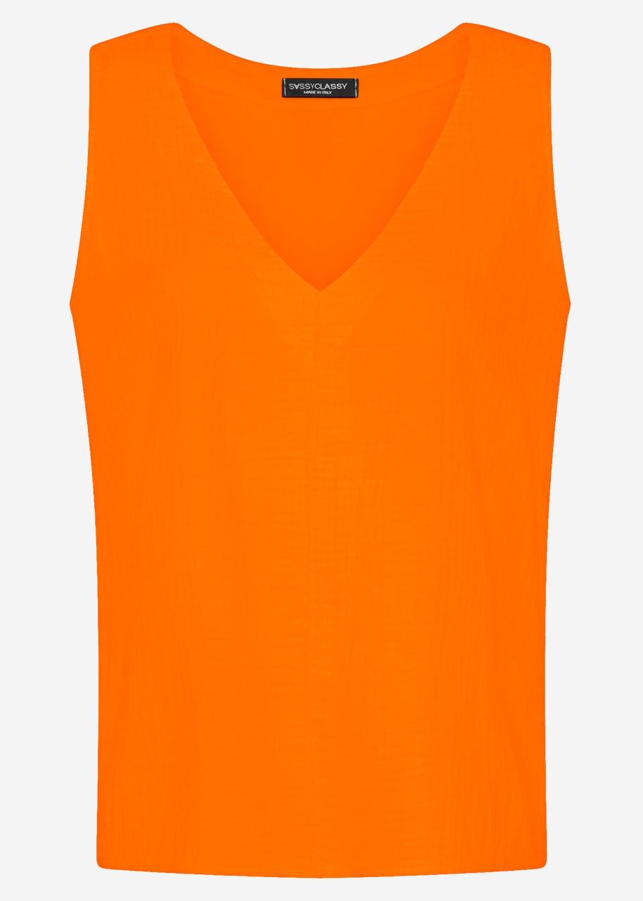 Musselin Top mit V-Ausschnitt, orange