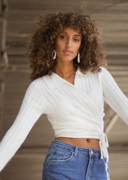Wickelcardigan mit Kragen, offwhite