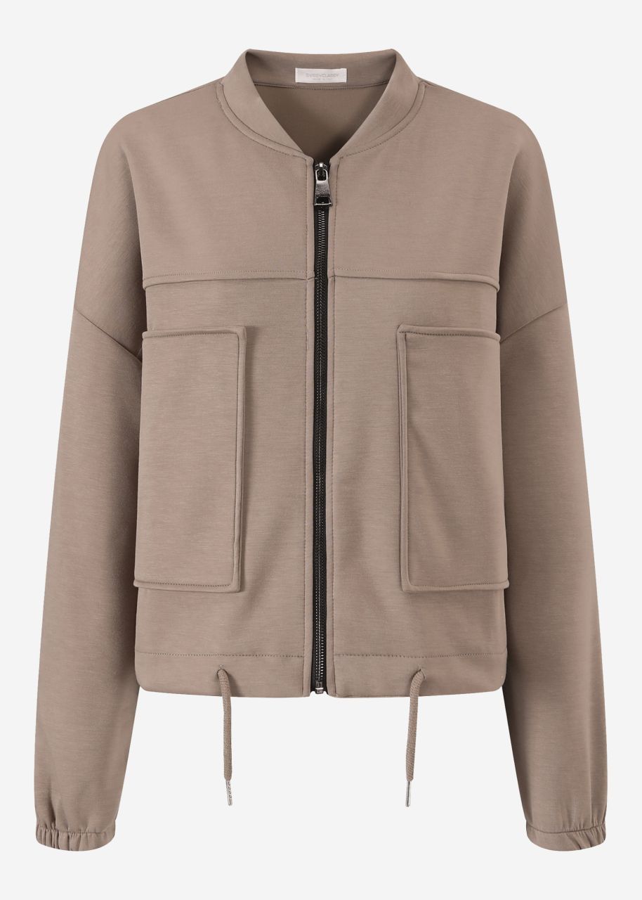 Sweat Jacke mit aufgesetzten Taschen - taupe