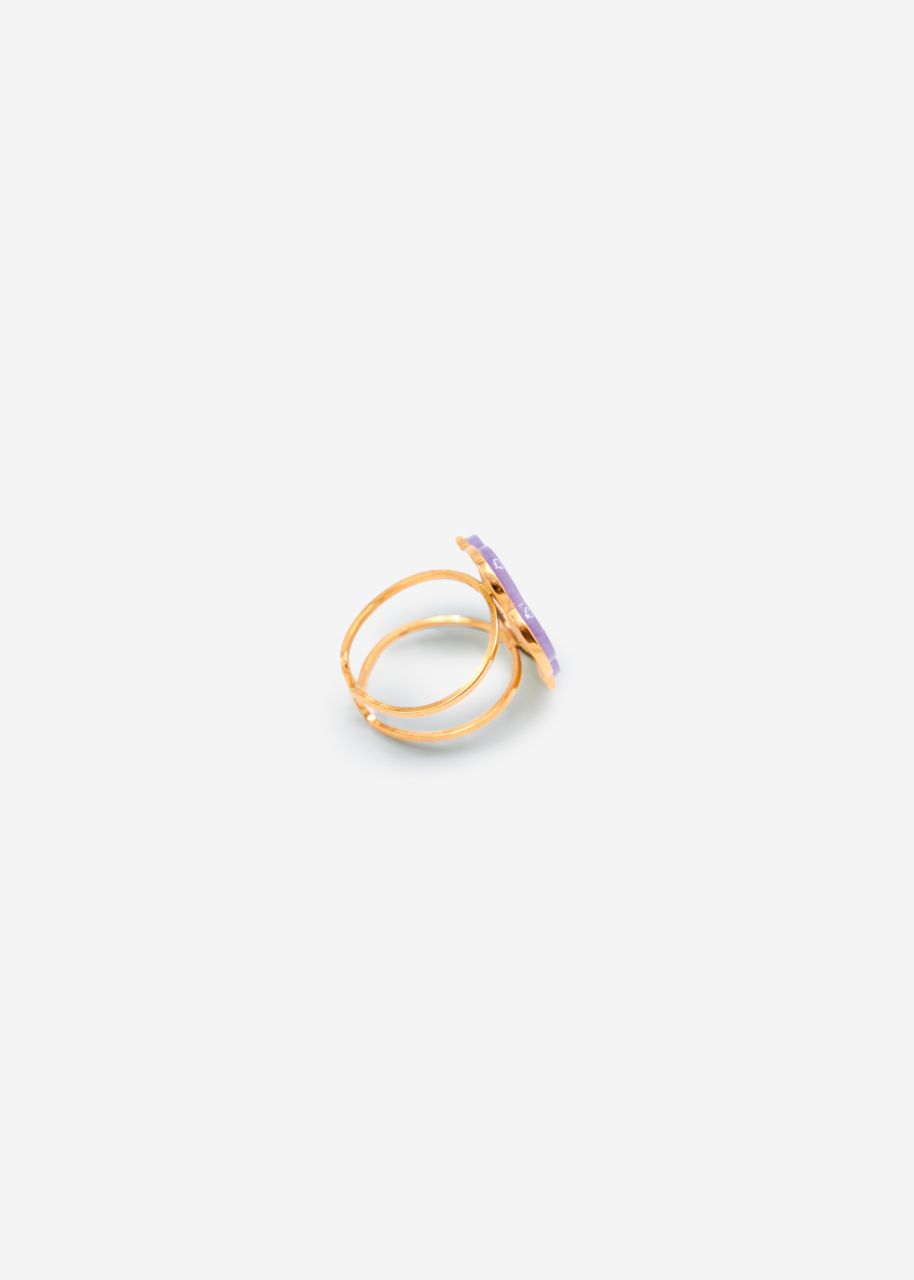 Ring mit lila Blütenmotiv - gold
