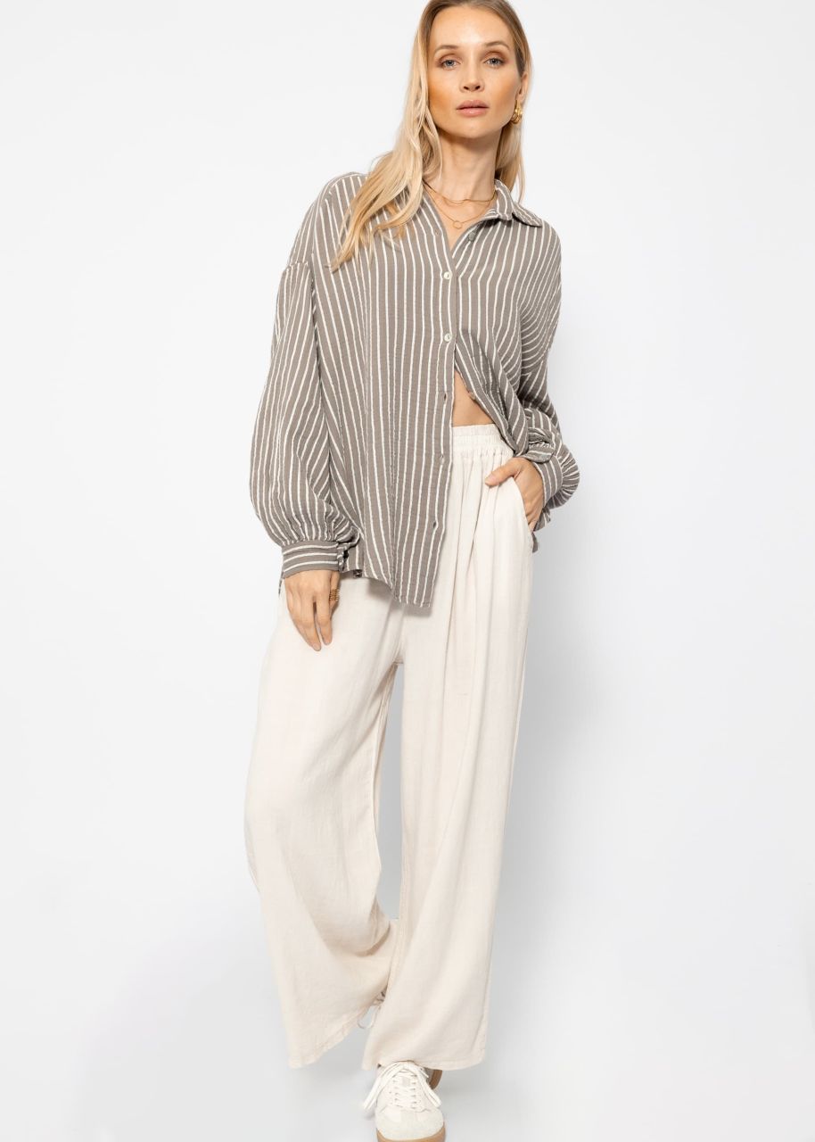 Gestreifte oversize Musselin Bluse - taupe