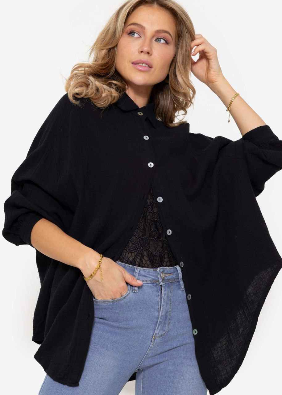 Musselin Bluse oversize, kurz, schwarz